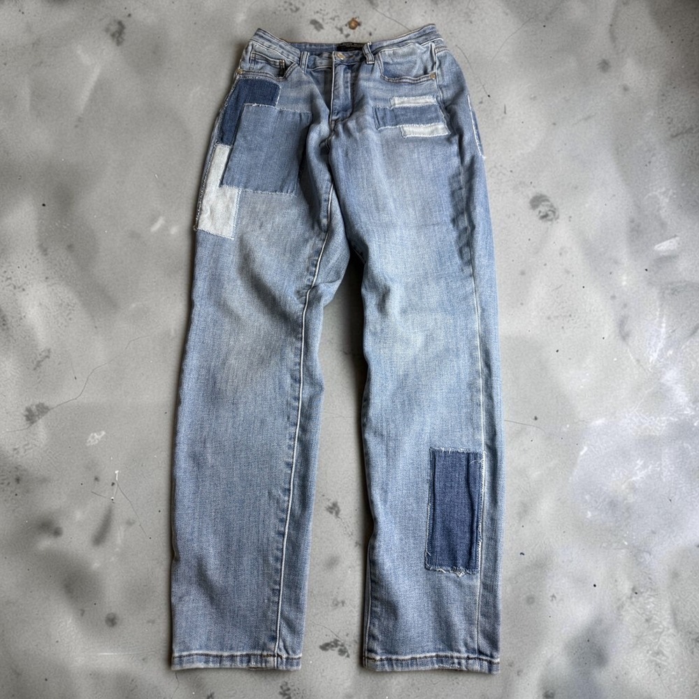 Judy Blue Patchwork Boyfriend Jeans Light Wash Straight Leg JB88499 Size 7/28